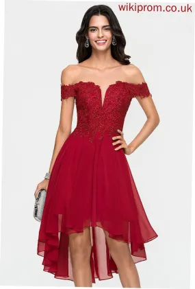 A-Line Homecoming Off-the-Shoulder Asymmetrical With Selah Dress Lace Homecoming Dresses Chiffon Beading