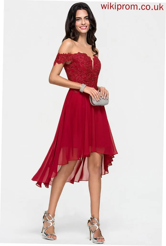 A-Line Homecoming Off-the-Shoulder Asymmetrical With Selah Dress Lace Homecoming Dresses Chiffon Beading