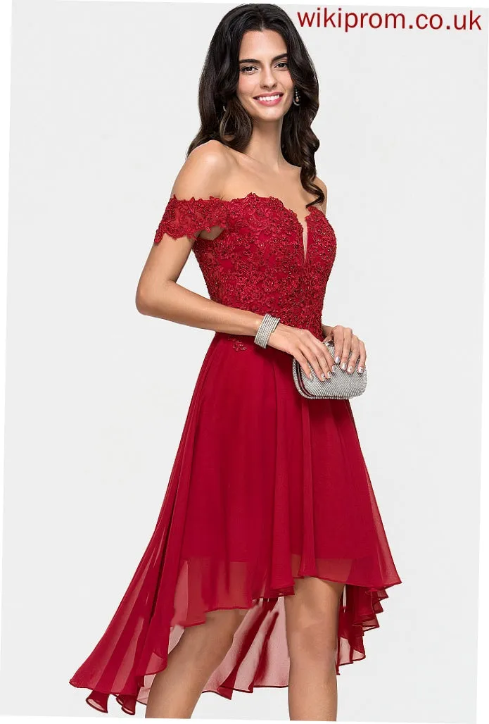 A-Line Homecoming Off-the-Shoulder Asymmetrical With Selah Dress Lace Homecoming Dresses Chiffon Beading