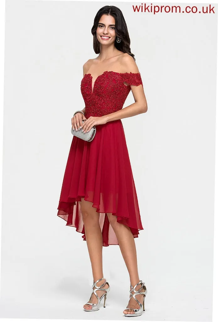 A-Line Homecoming Off-the-Shoulder Asymmetrical With Selah Dress Lace Homecoming Dresses Chiffon Beading