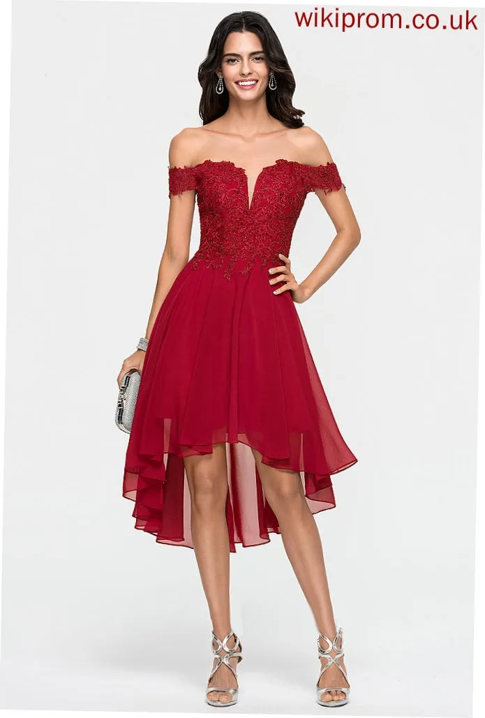 A-Line Homecoming Off-the-Shoulder Asymmetrical With Selah Dress Lace Homecoming Dresses Chiffon Beading