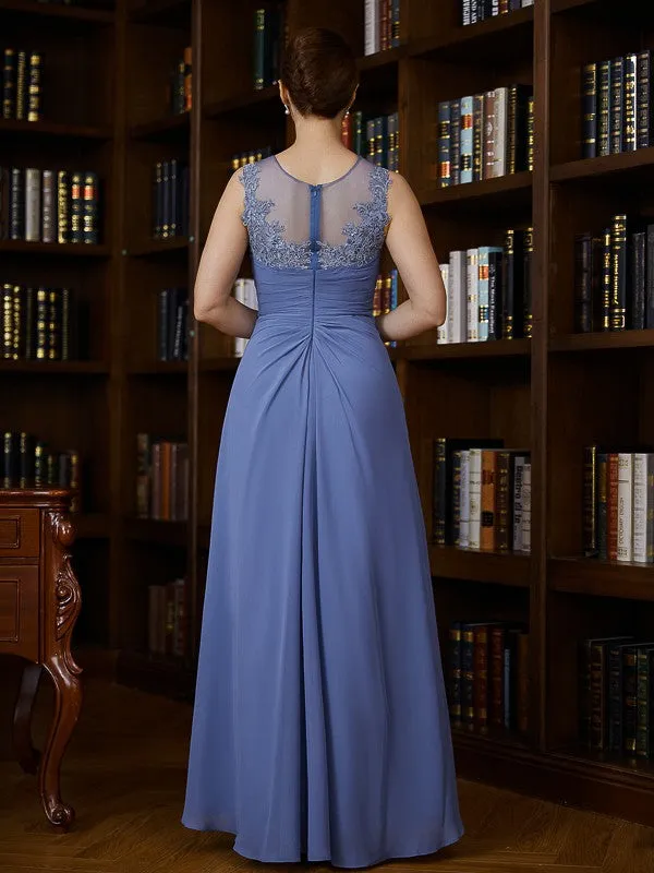 A-Line/Princess Chiffon Applique Scoop Sleeveless Asymmetrical Mother of the Bride Dresses