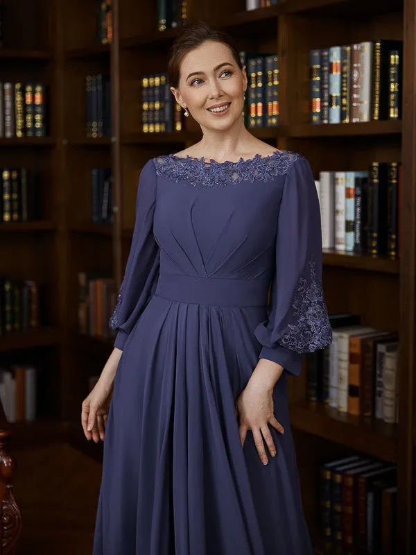 A-Line/Princess Chiffon Ruched Bateau 3/4 Sleeves Asymmetrical Mother of the Bride Dresses