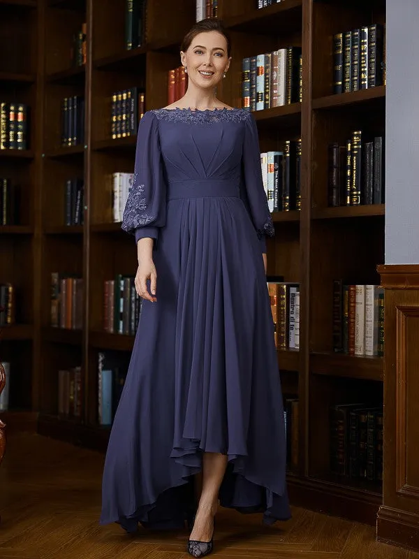 A-Line/Princess Chiffon Ruched Bateau 3/4 Sleeves Asymmetrical Mother of the Bride Dresses