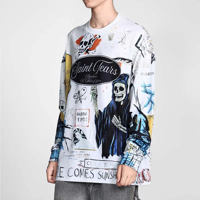 American Retro Skull Graffiti Crew Neck Sweatshirt