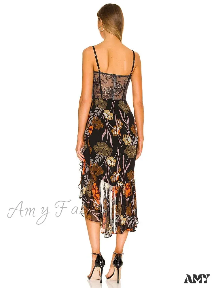 Amy Fashion - Elegant Sleeveless Print Asymmetrical Hem Dresses