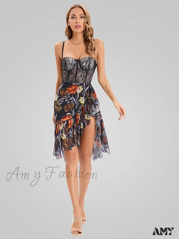 Amy Fashion - Elegant Sleeveless Print Asymmetrical Hem Dresses