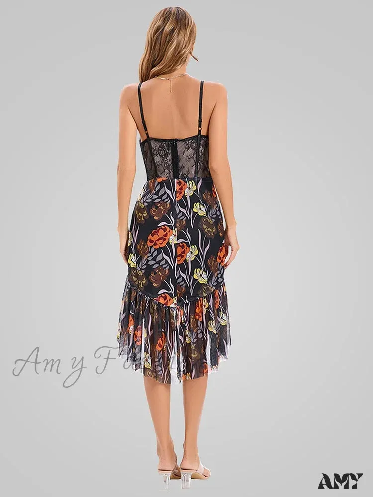 Amy Fashion - Elegant Sleeveless Print Asymmetrical Hem Dresses