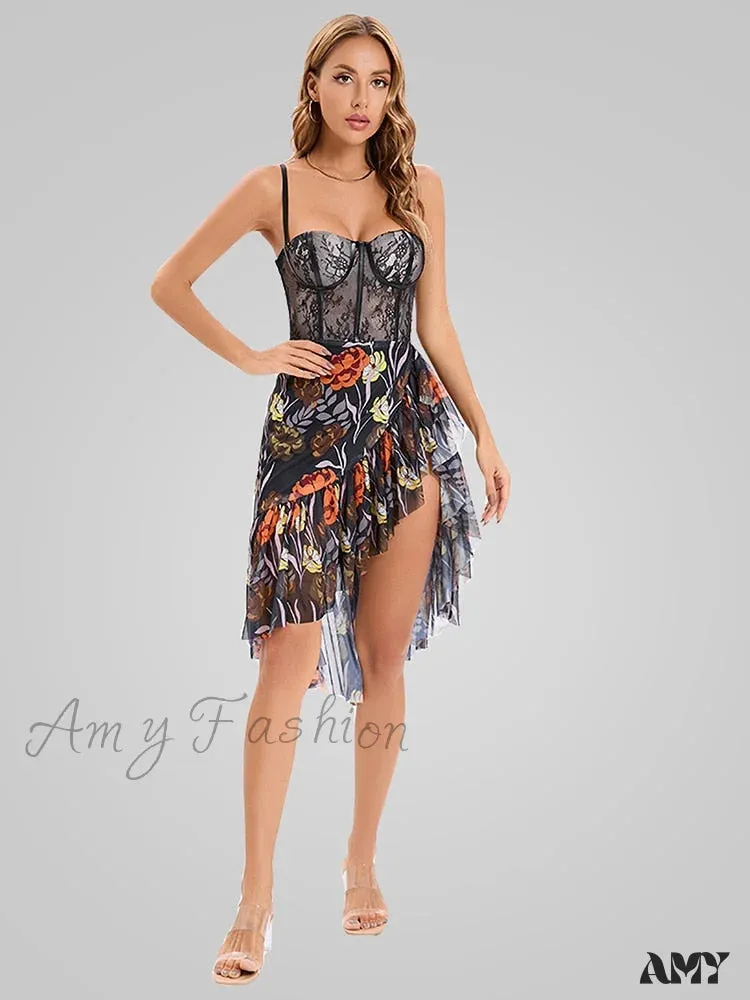 Amy Fashion - Elegant Sleeveless Print Asymmetrical Hem Dresses