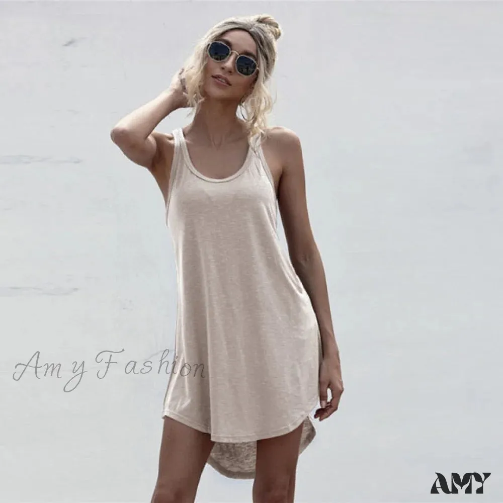 Amy Fashion - Off Shoulder Asymmetrical Cotton Mini Dress