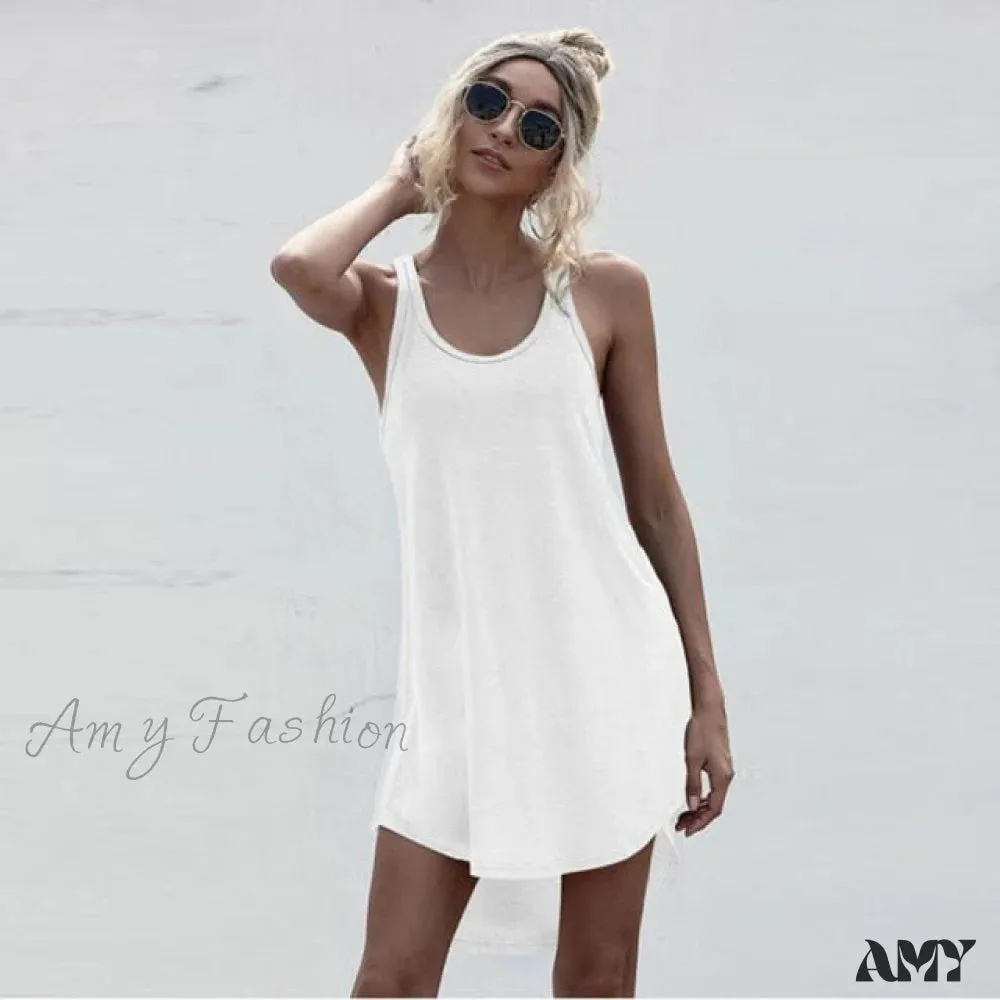 Amy Fashion - Off Shoulder Asymmetrical Cotton Mini Dress