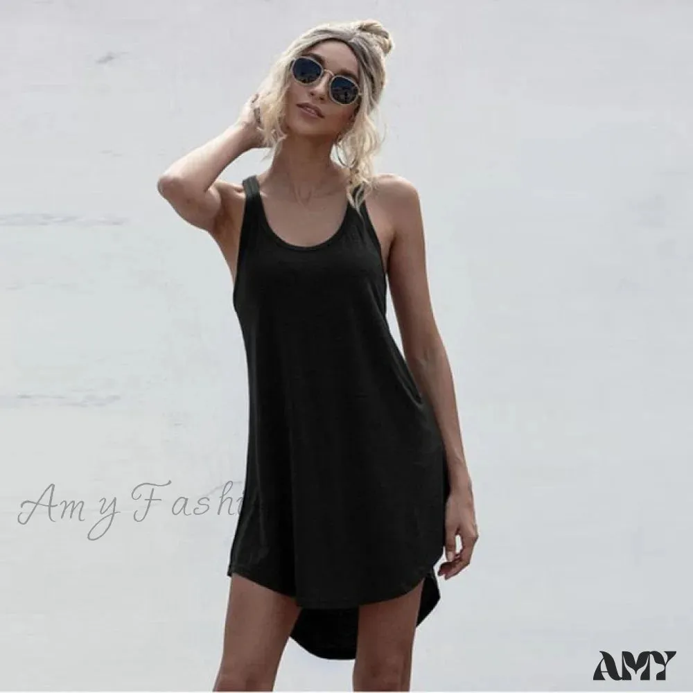 Amy Fashion - Off Shoulder Asymmetrical Cotton Mini Dress