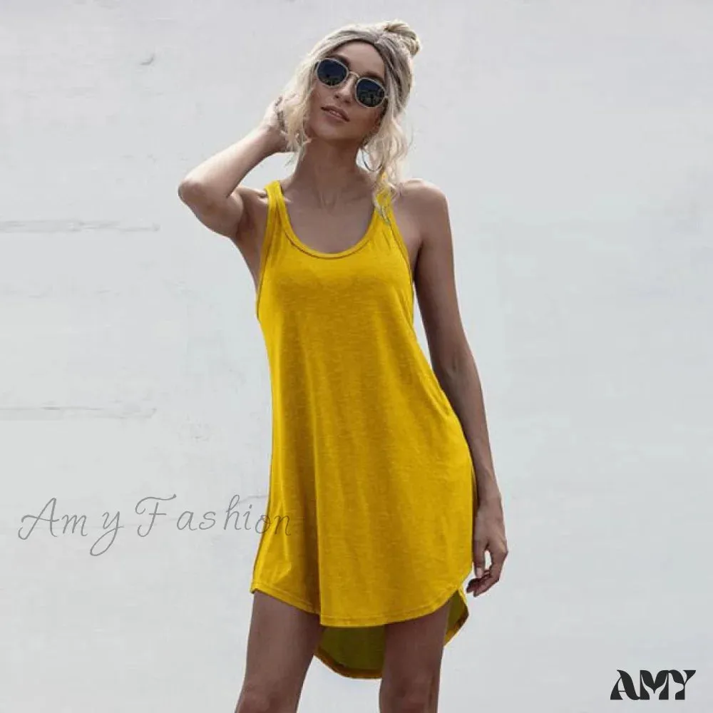 Amy Fashion - Off Shoulder Asymmetrical Cotton Mini Dress