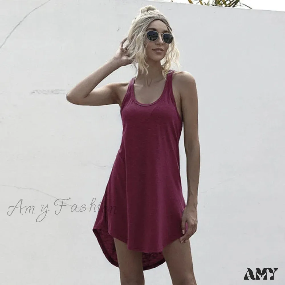 Amy Fashion - Off Shoulder Asymmetrical Cotton Mini Dress