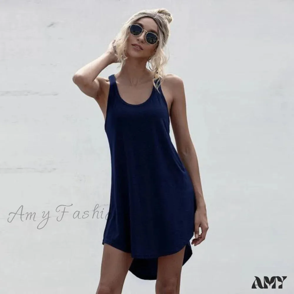 Amy Fashion - Off Shoulder Asymmetrical Cotton Mini Dress