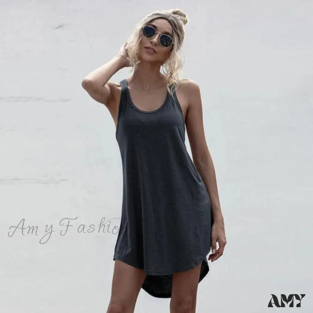 Amy Fashion - Off Shoulder Asymmetrical Cotton Mini Dress