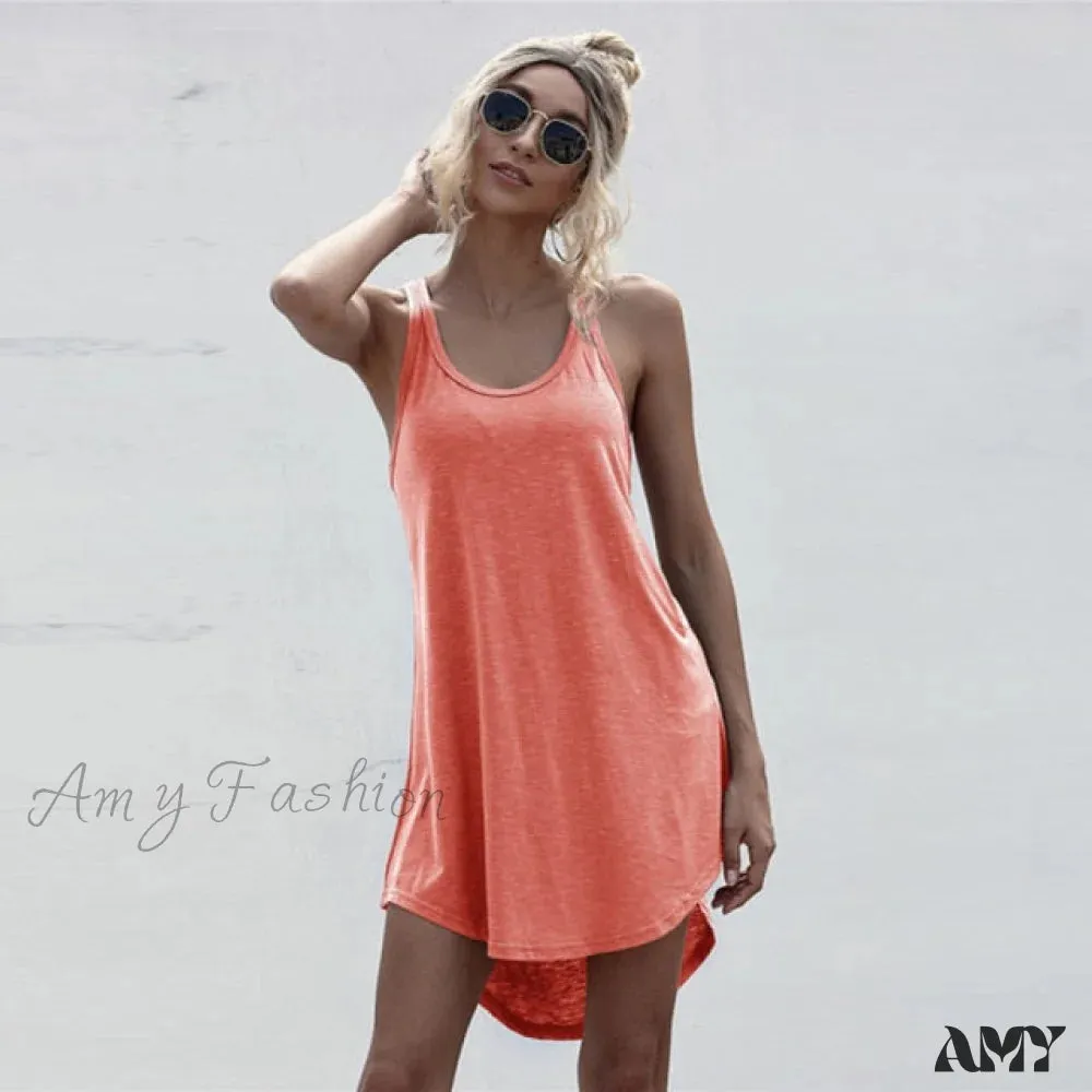 Amy Fashion - Off Shoulder Asymmetrical Cotton Mini Dress