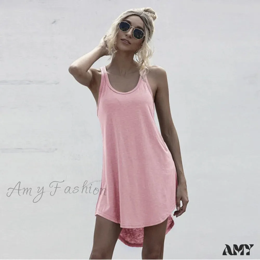 Amy Fashion - Off Shoulder Asymmetrical Cotton Mini Dress