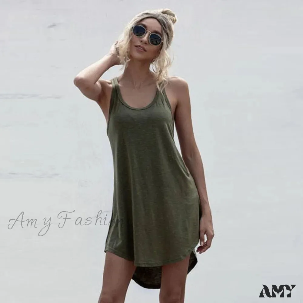 Amy Fashion - Off Shoulder Asymmetrical Cotton Mini Dress