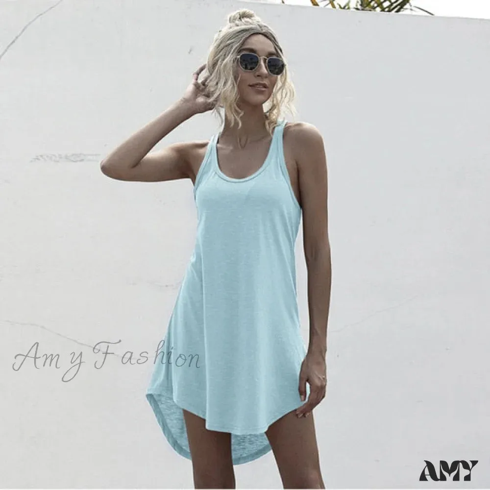 Amy Fashion - Off Shoulder Asymmetrical Cotton Mini Dress