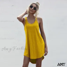 Amy Fashion - Off Shoulder Asymmetrical Cotton Mini Dress