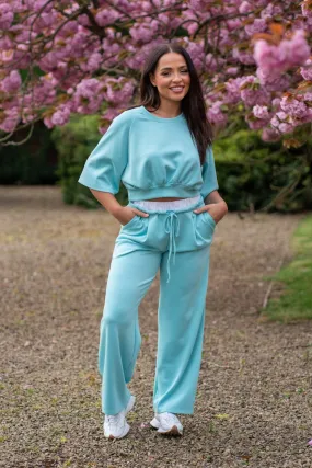 Aqua Drawstring Wide Leg Trousers