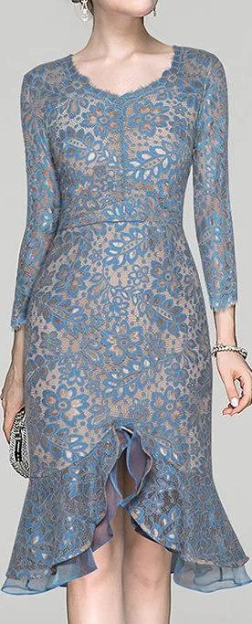 Asymmetrical Blue Lace Dress