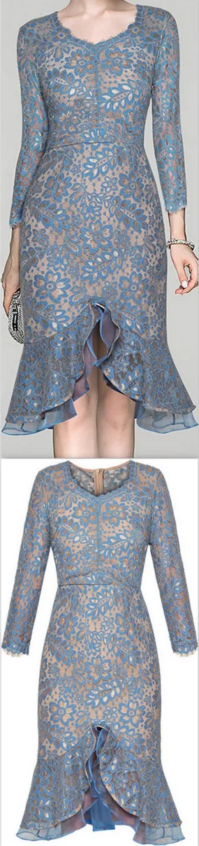 Asymmetrical Blue Lace Dress