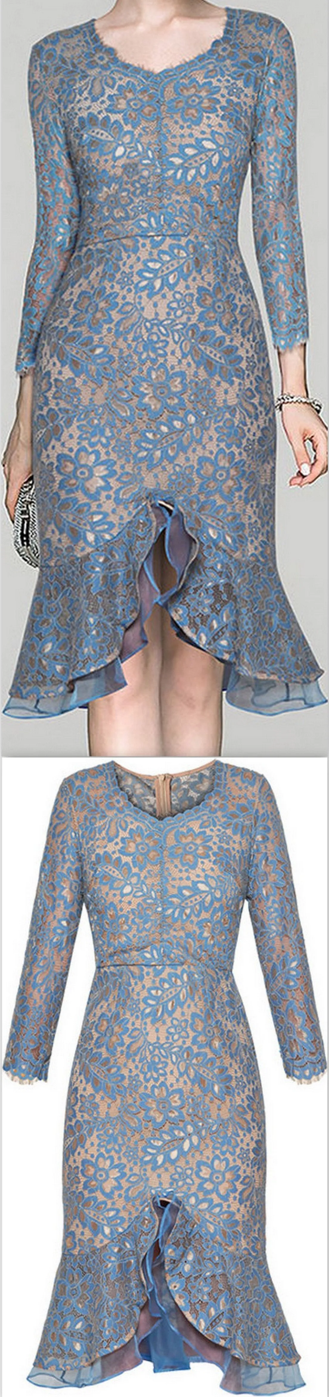 Asymmetrical Blue Lace Dress