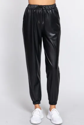 Band String Faux Leather Joggers