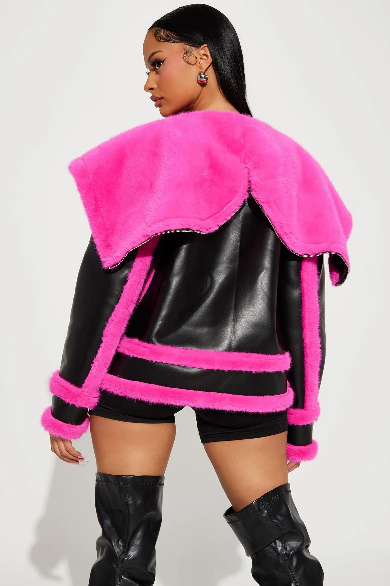 Be Fur Real Moto Jacket - Black/Pink