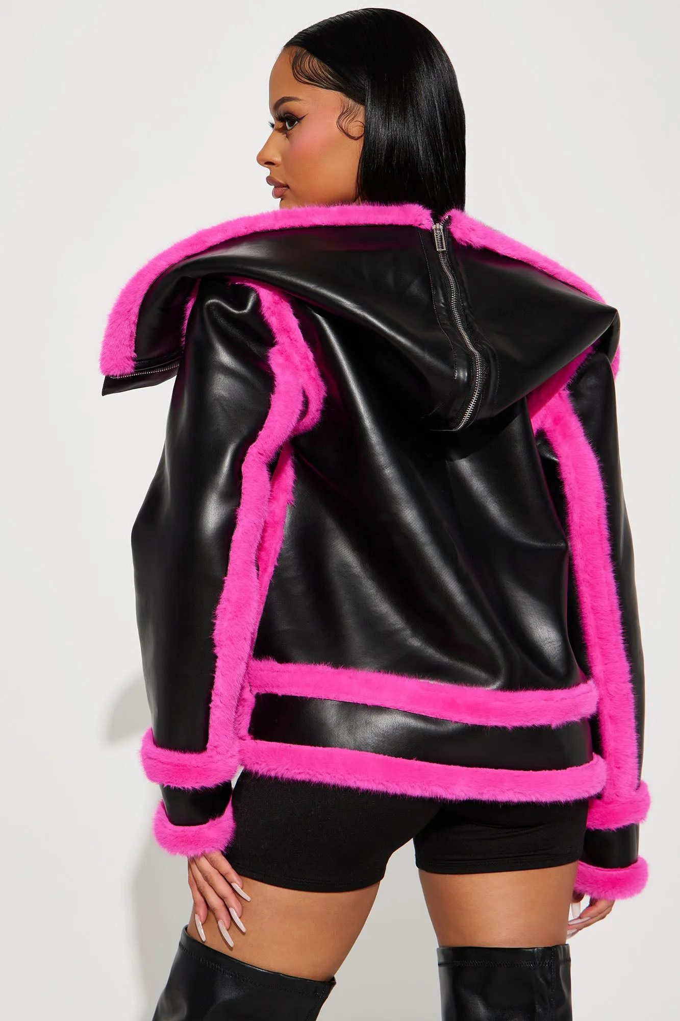 Be Fur Real Moto Jacket - Black/Pink