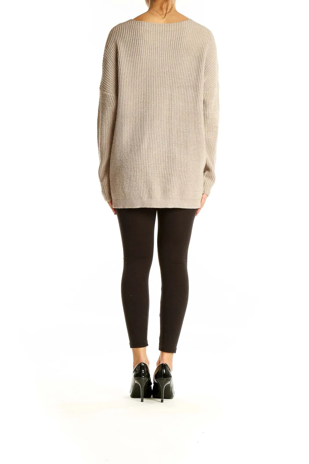 Beige Wrap-Style Oversized Knit Sweater