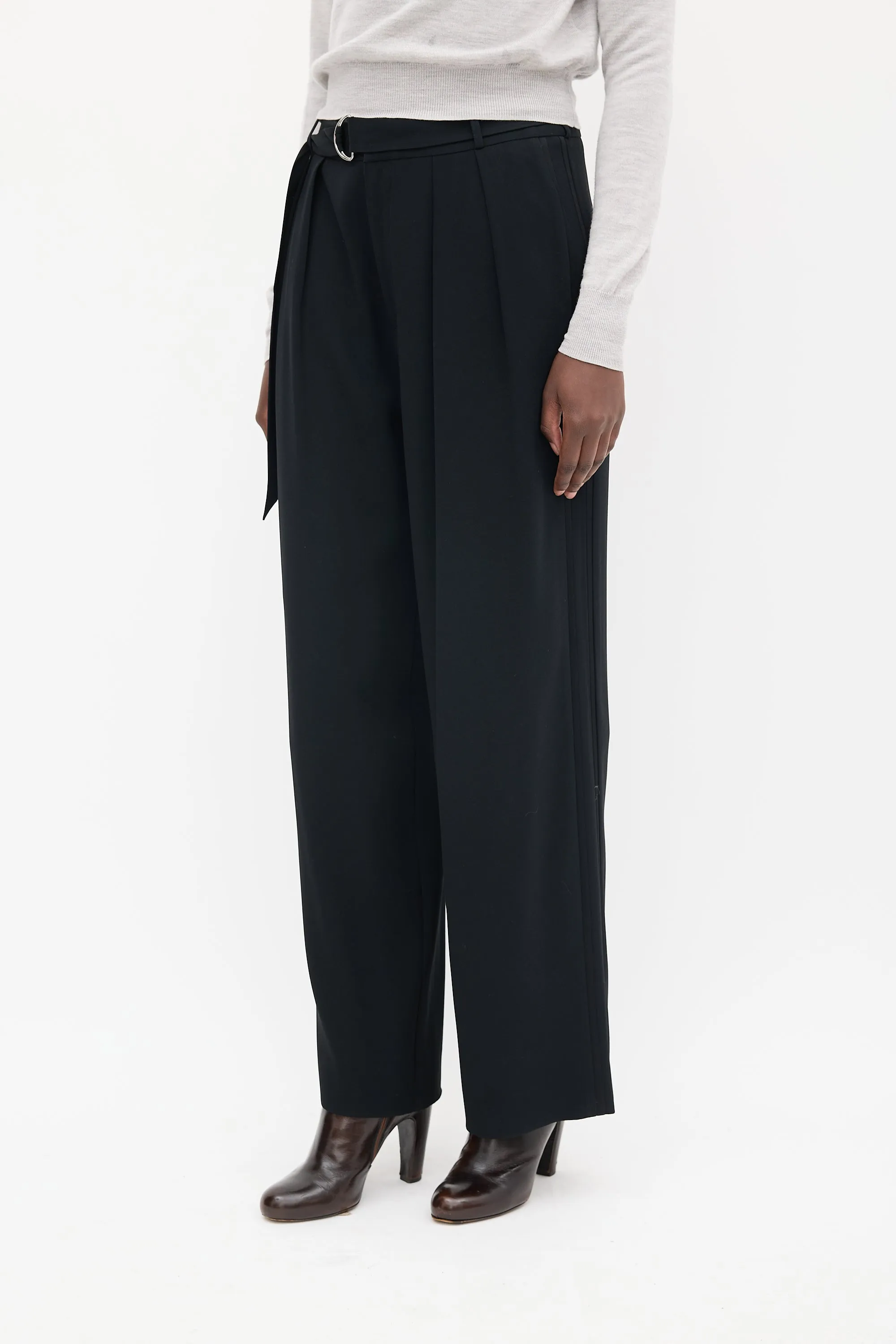 Black Belted Wide Leg Trousers