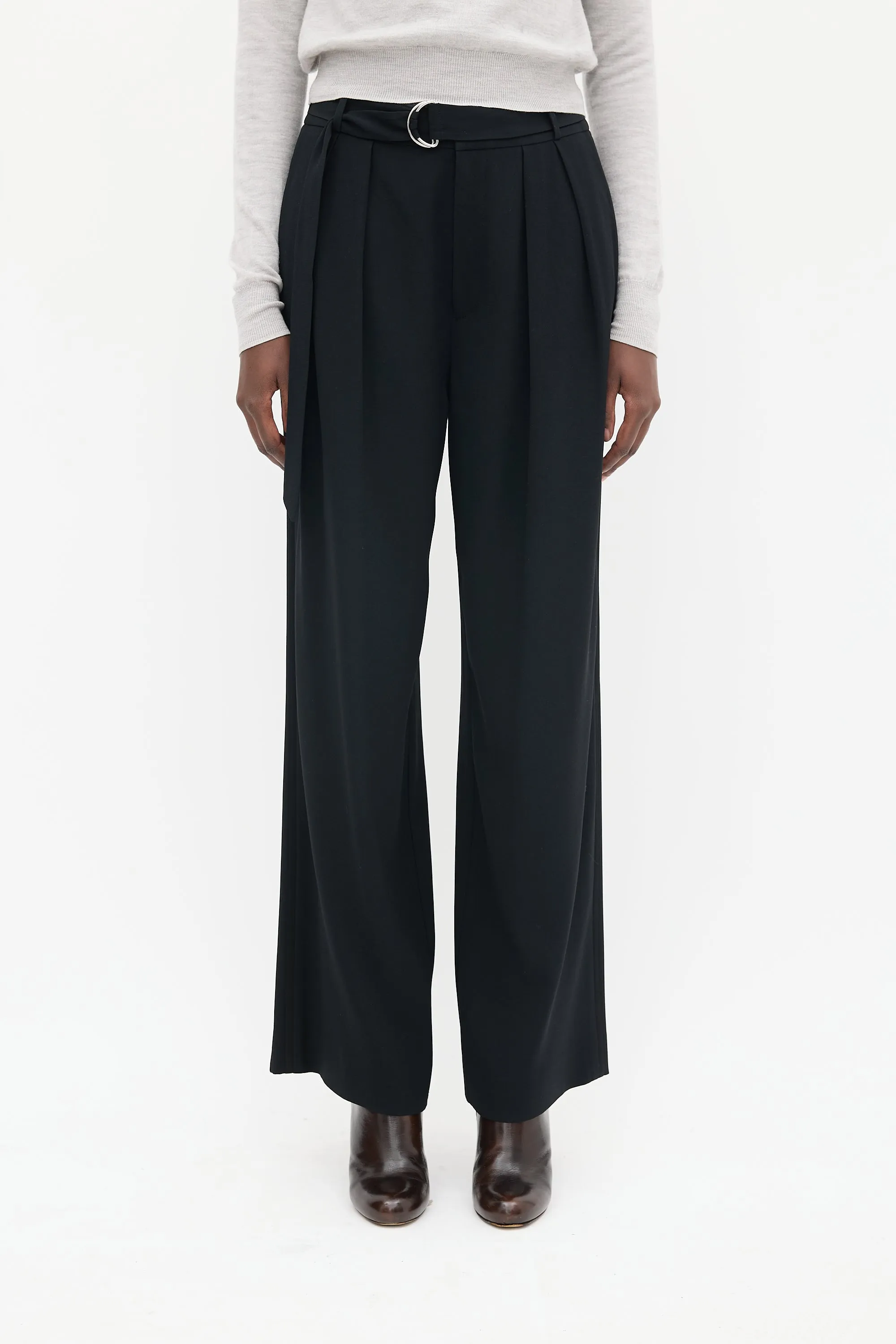 Black Belted Wide Leg Trousers