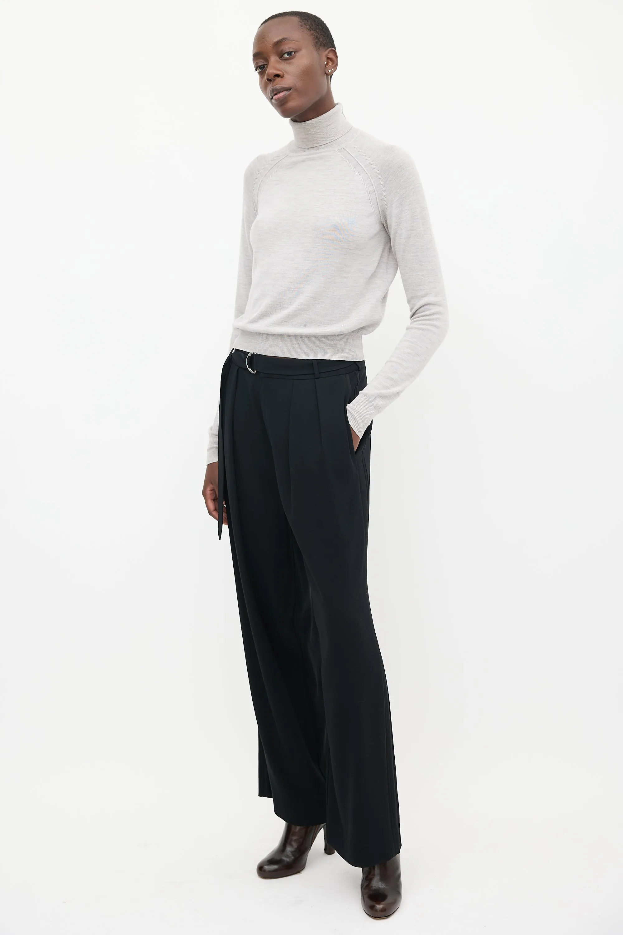 Black Belted Wide Leg Trousers