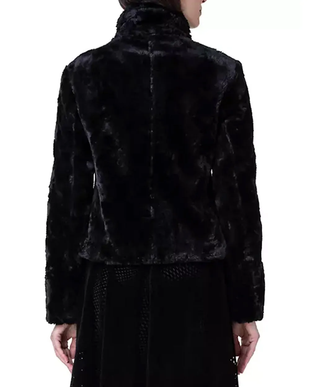 Black Faux Fur Asymmetrical Biker Jacket