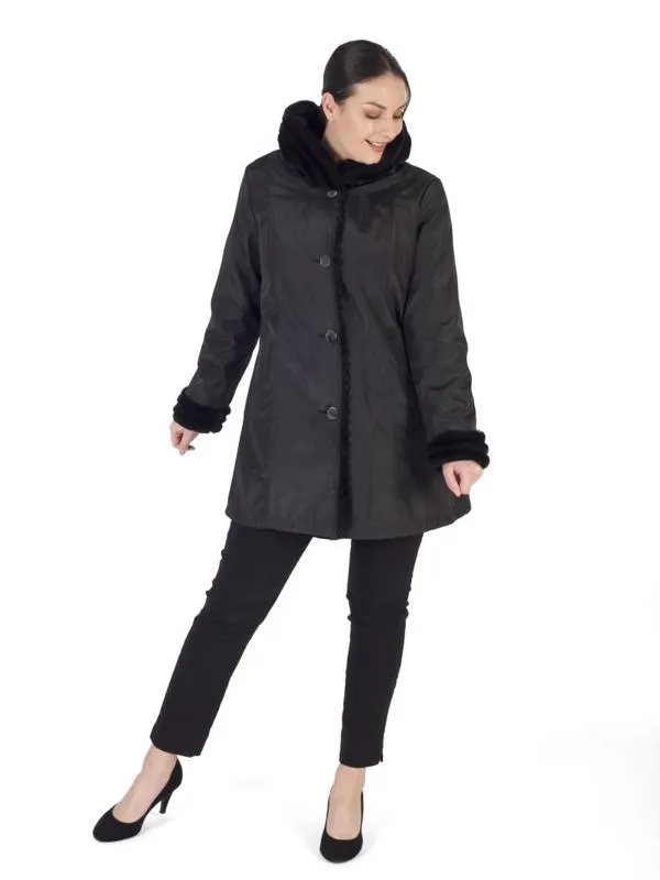 Black Faux Fur Lined Reversible Coat