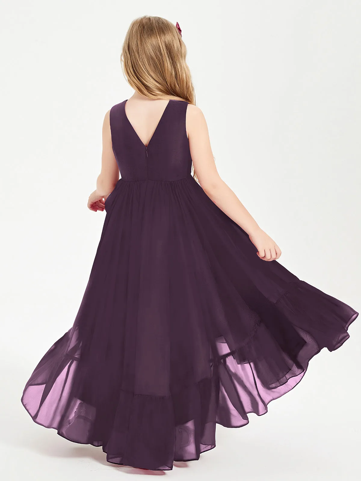 Boho Junior Bridesmaid Dresses Cascading Skirt Plum