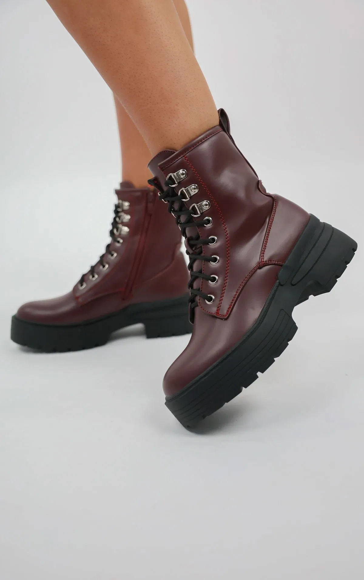 Burgundy Chunky Platform Ankle Boots