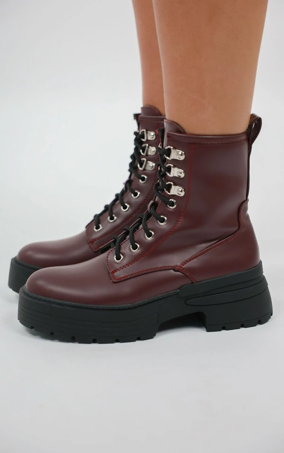 Burgundy Chunky Platform Ankle Boots