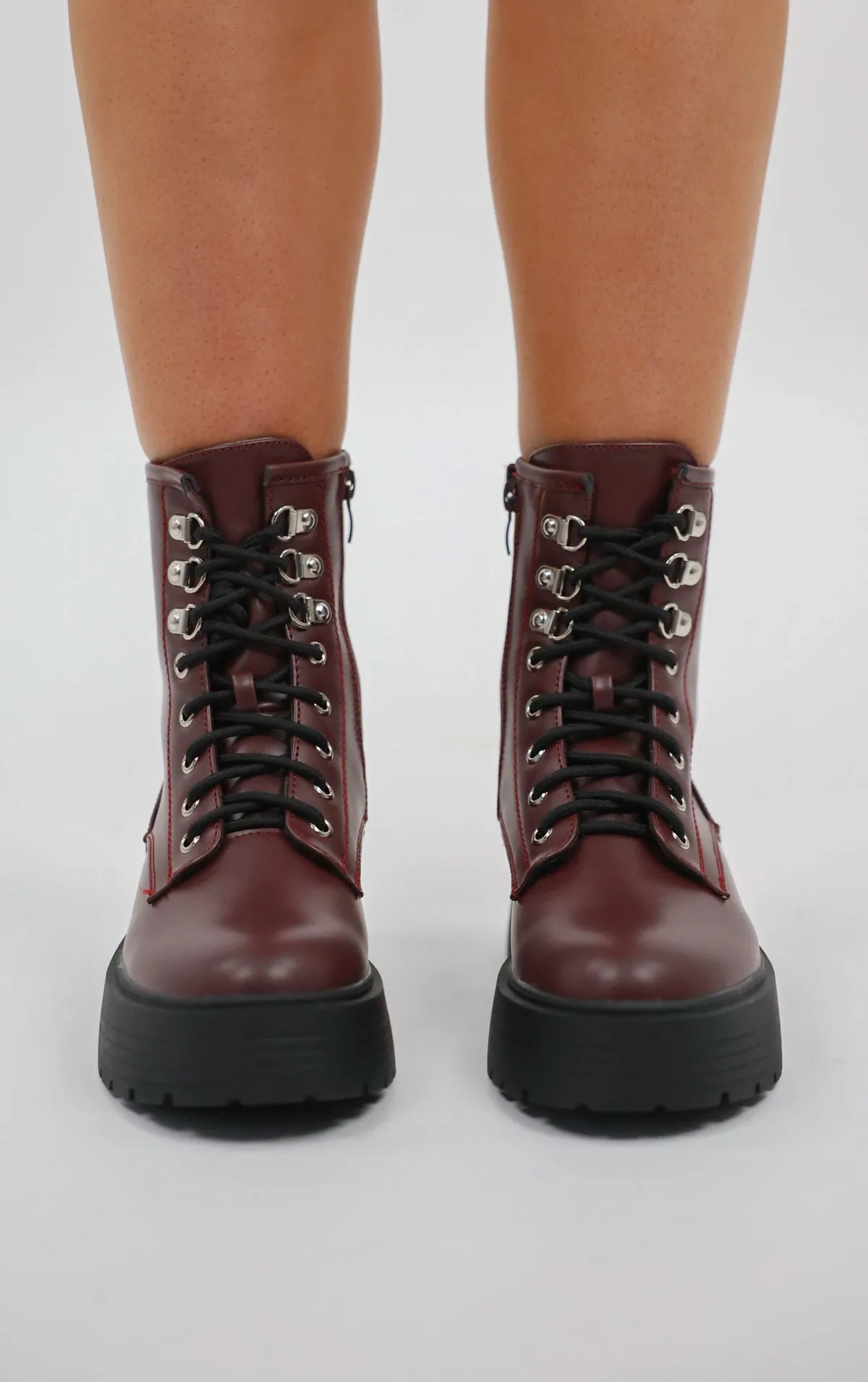 Burgundy Chunky Platform Ankle Boots