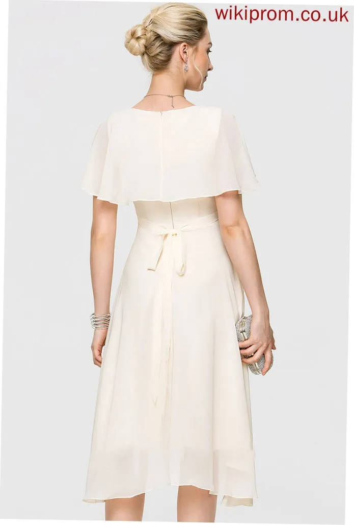 Chiffon Wedding Dresses Viola Dress A-Line Asymmetrical With V-neck Cascading Ruffles Wedding Bow(s)