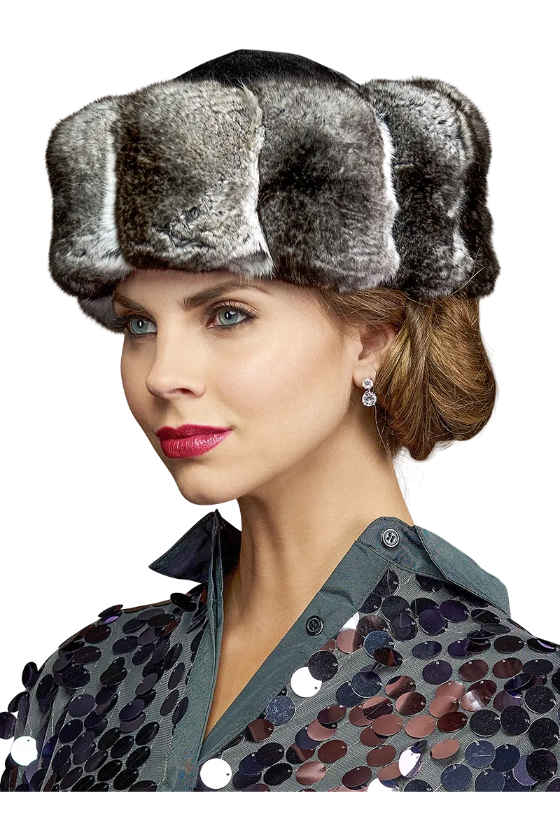 Chinchilla Brim Fur Hat-Sheared Mink Fur Crown