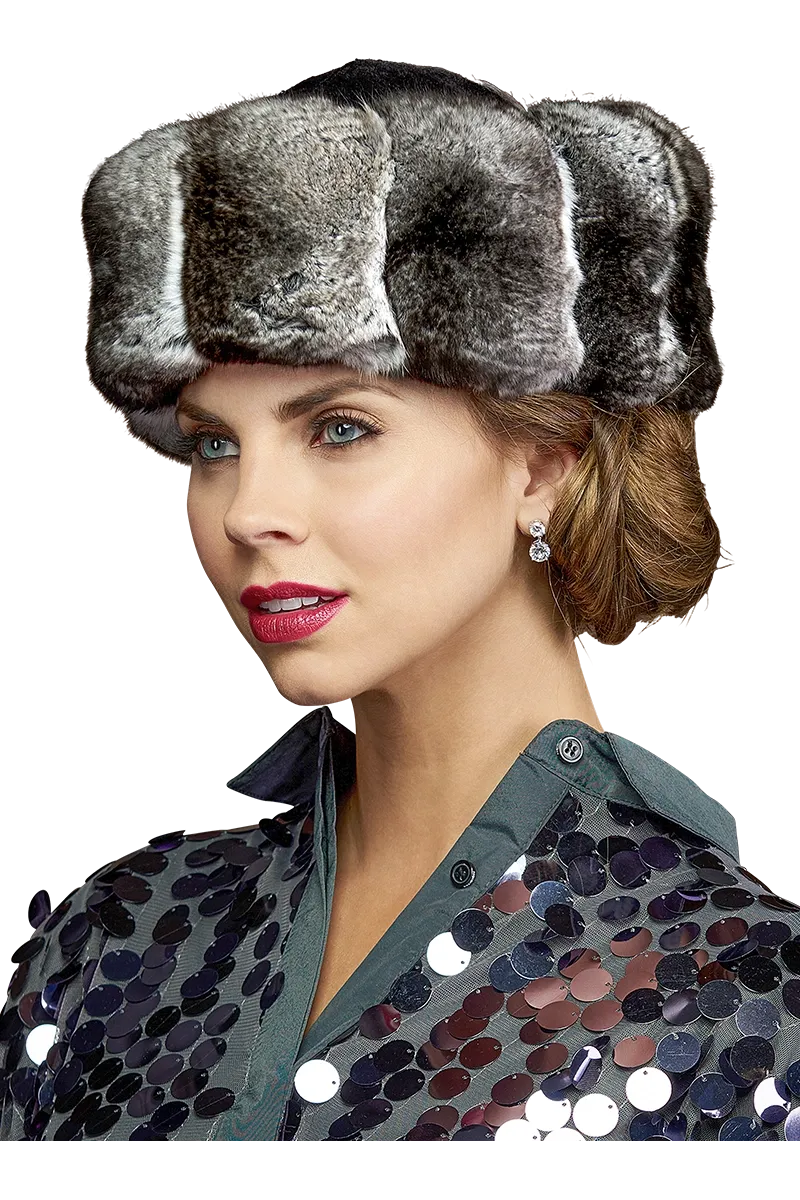 Chinchilla Brim Fur Hat-Sheared Mink Fur Crown