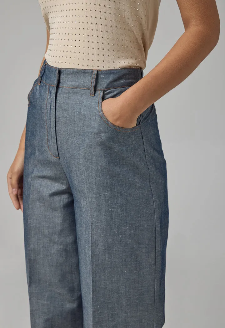 Choice Solid Wide Leg Trousers Indigo