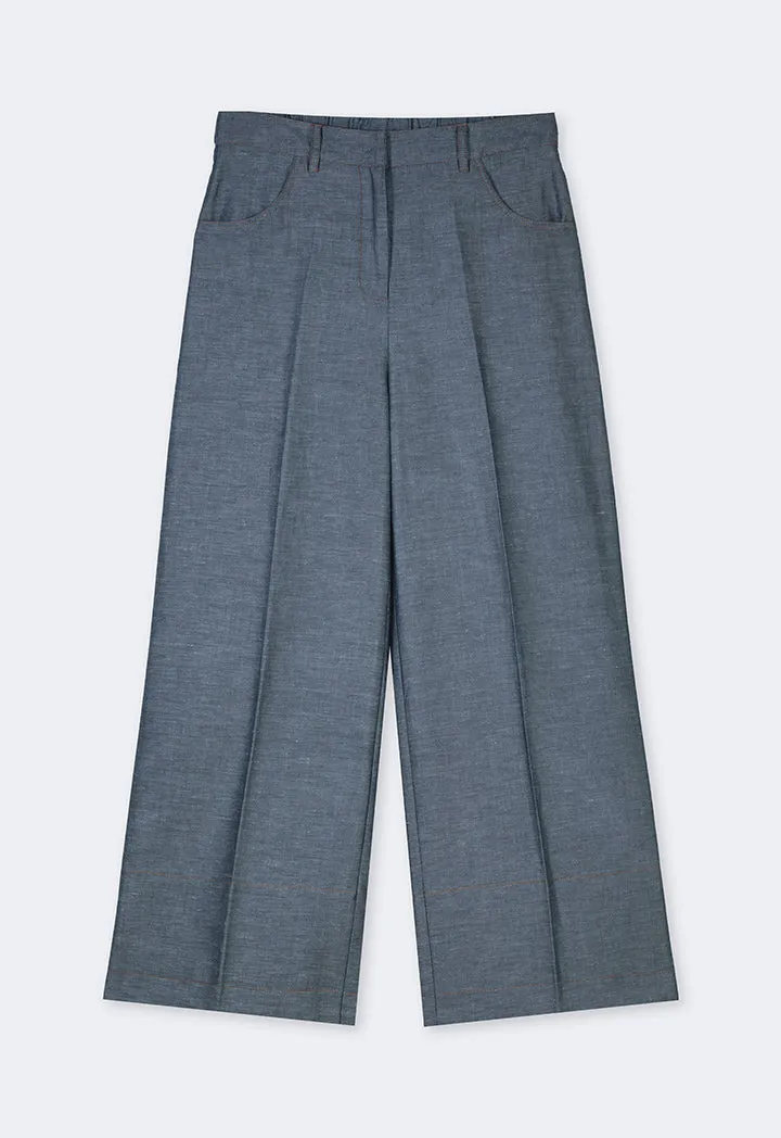 Choice Solid Wide Leg Trousers Indigo