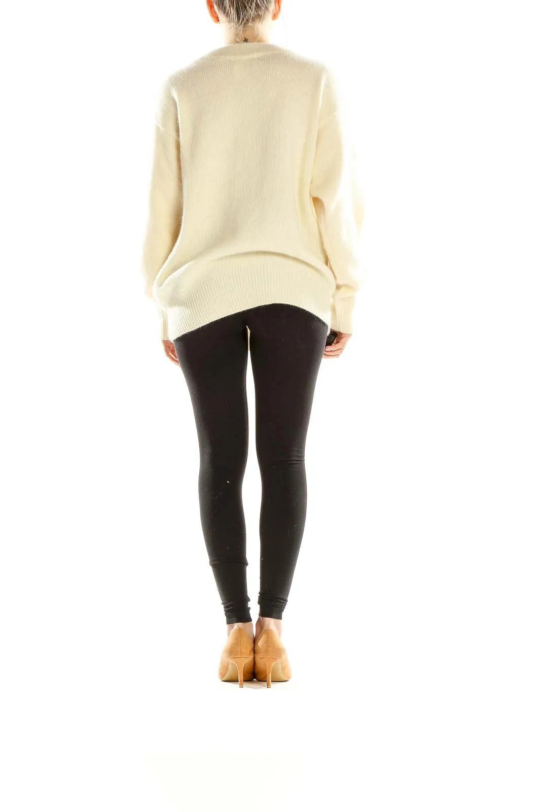 Cream Embellished Oversized Knit Sweater