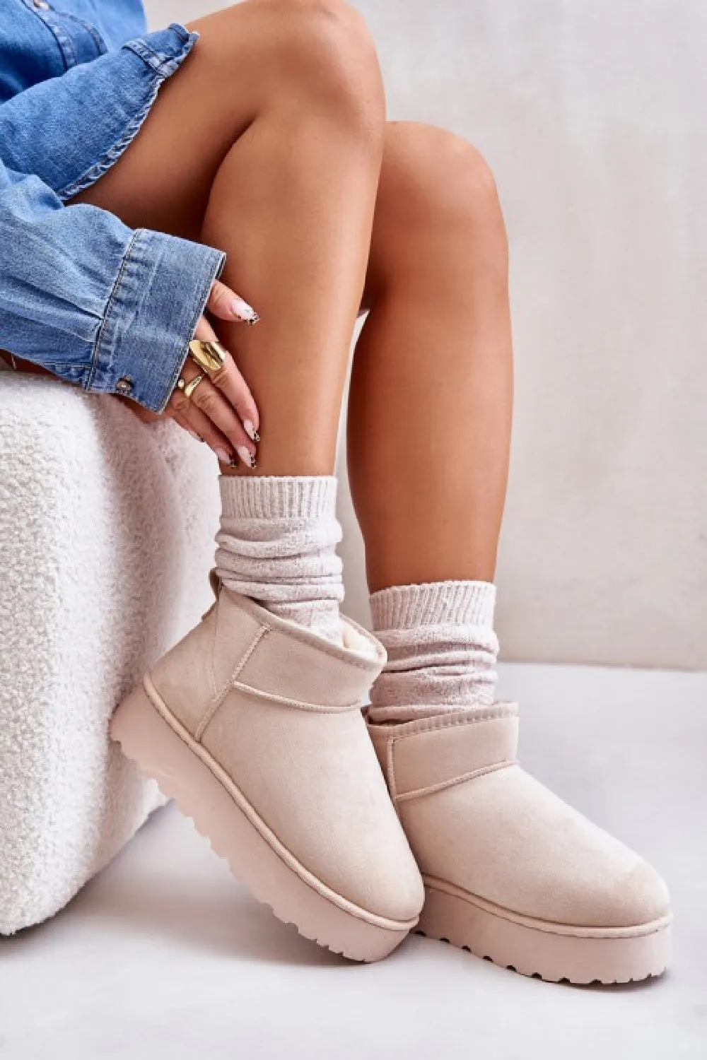 CREAM ULTRA MINI PLATFORM FAUX FUR LINED ANKLE BOOTS