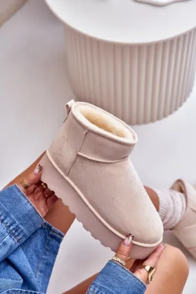 CREAM ULTRA MINI PLATFORM FAUX FUR LINED ANKLE BOOTS